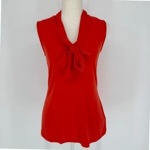 Banana Republic Tie Neck Sleeveless Blouse S Red Stretch Office Siren Prep Chic